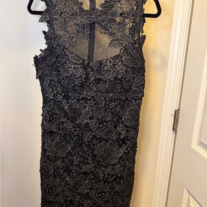 Betsy & Adam Black Floral Lace Backless Dress